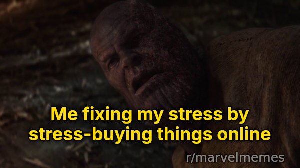 I Used the Stones to Destroy the Stones meme: Me fixing my stress by stress-buying things online