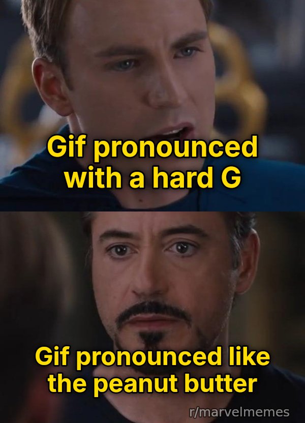 Civil War: Pick a Side meme: Gif pronounced with a hard G / Gif pronounced like the peanut butter
